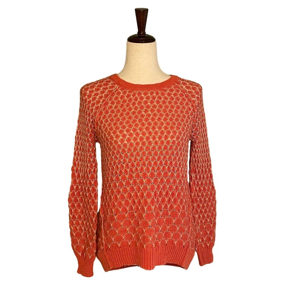 Moth Anthropologie Open Knit Crochet Sweater Orange Back Zip Women’s S